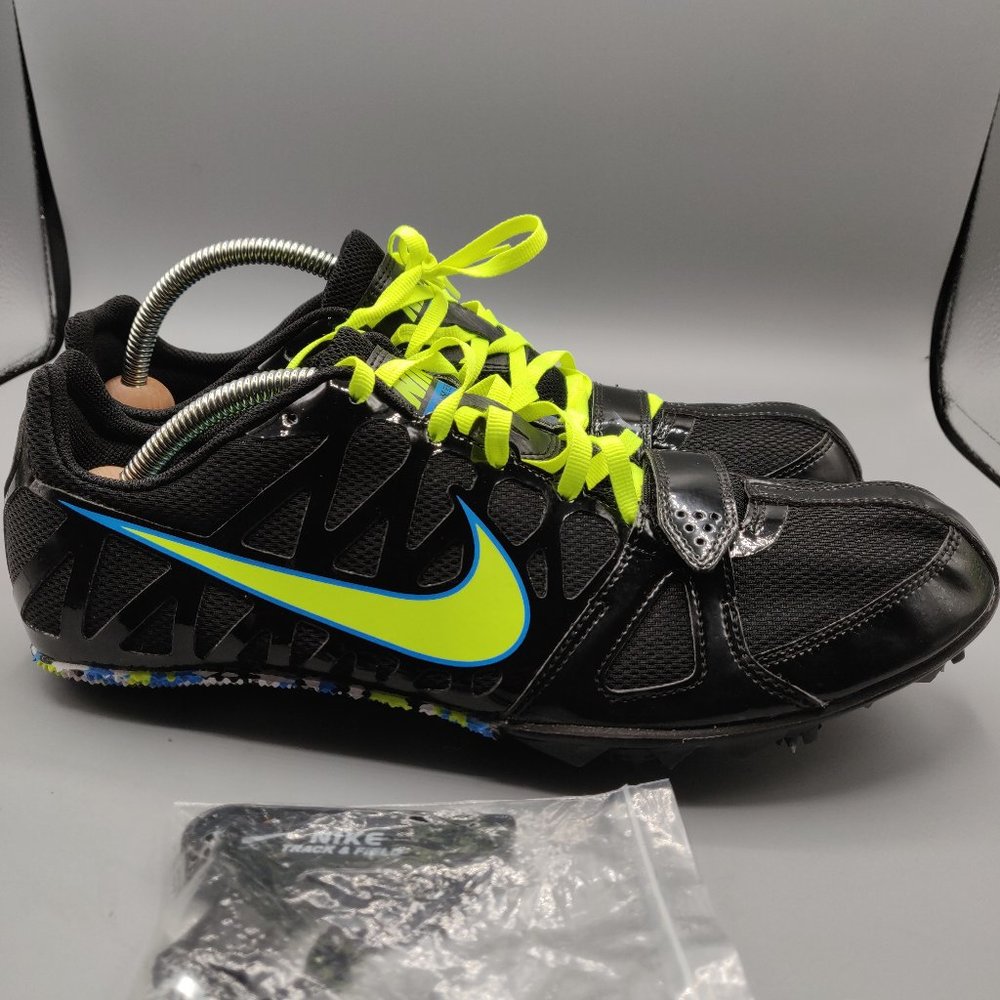 Nike Men’s Black & Volt Running Spikes with Blue Trim